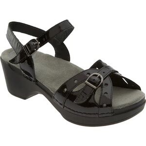 Dansko platform sissy sandal wedge size 40 shiny black